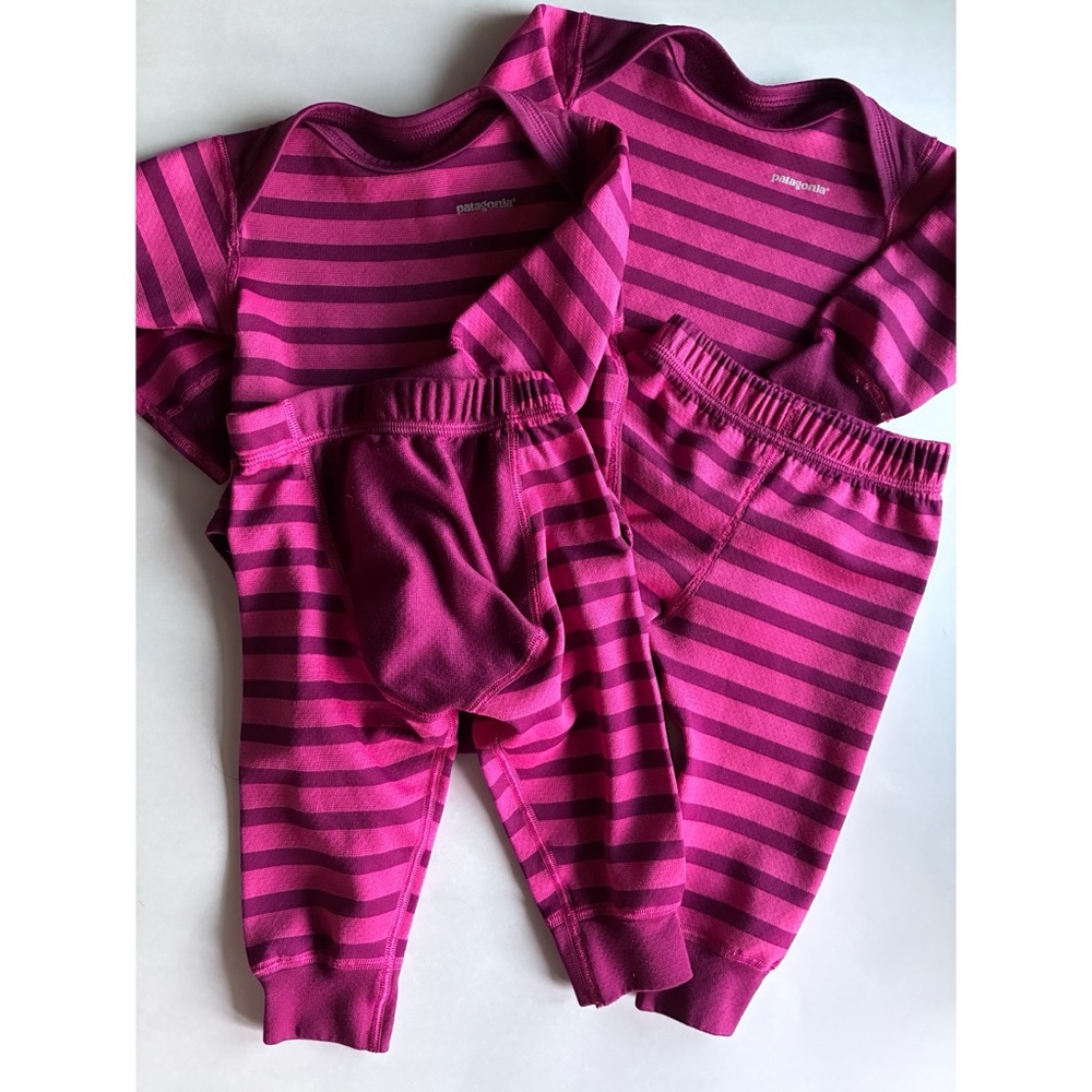 EUC *QTY 2* Capilene Onesie/Pants Striped Pink Baby Outfit Sets NB 0/3m
